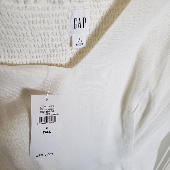 (Tall) NWT Gap White V-Neck Linen Puff-Sleeved Midi Dress - Picture 14 of 15